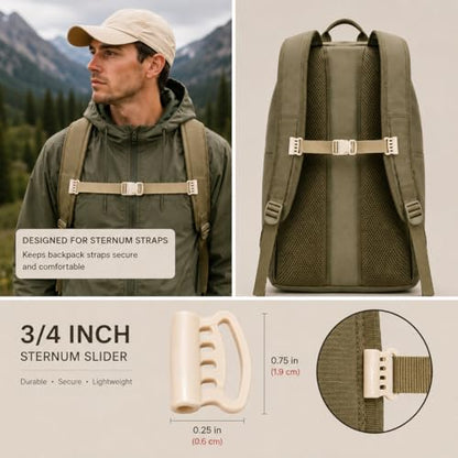 3/4 Inch Sternum Strap Sliders 24 Pack, Beige Backpack Chest Strap Adjusters, Sternum Strap Adjuster Buckles for 3/4" Webbing, Replacement Hardware for Hiking Bags, Packs & Outdoor Gear