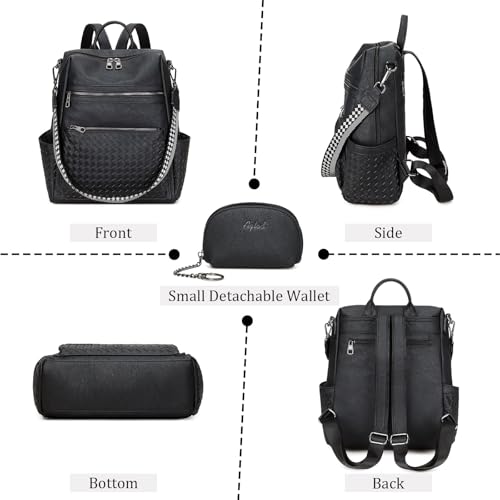 AGLOD Leather Backpack Purse for Women Designer Ladies Shoulder Bag Fashion Faux Work Travel Handbags Woven Black - color: Woven Black