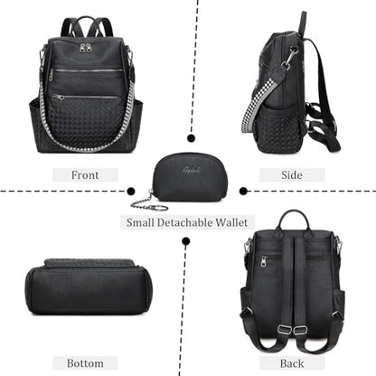 AGLOD Leather Backpack Purse for Women Designer Ladies Shoulder Bag Fashion Faux Work Travel Handbags Woven Black - color: Woven Black