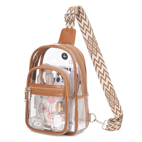 MOONBABY Clear Bag for Stadium Events, Clear Backpack Purse for Women Waterproof TPU Crossbody Fanny Pack | for Stadium Events - color: Leather Brown