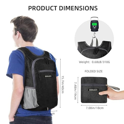 Small Hiking Backpack with Detachable Front Phone Holder, Foldable Packable Back pack with Chest and Waist Strap, Lightweight Daypack for Women Men (Black, 15L) - color: Black