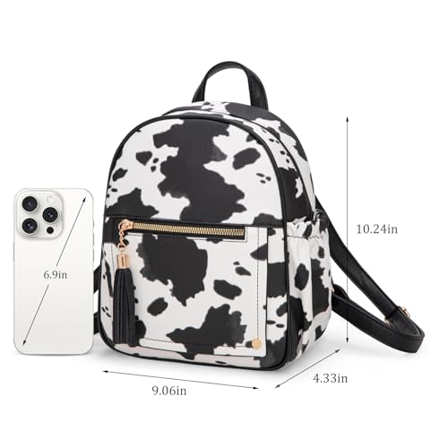 Montana West Mini Backpack Purse for Women Anti Theft Backpacks with Secured Zipper and Tassel - color: Mini Cow Print Black