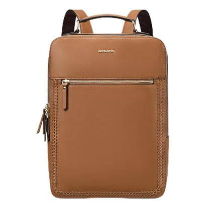 BOSTANTEN Leather Backpack 15.6 inch Laptop Bag Travel Casual Computer Backpack College Business Work Shoulder Bags with Trolley Sleeve for Women Men Brown - color: Brown