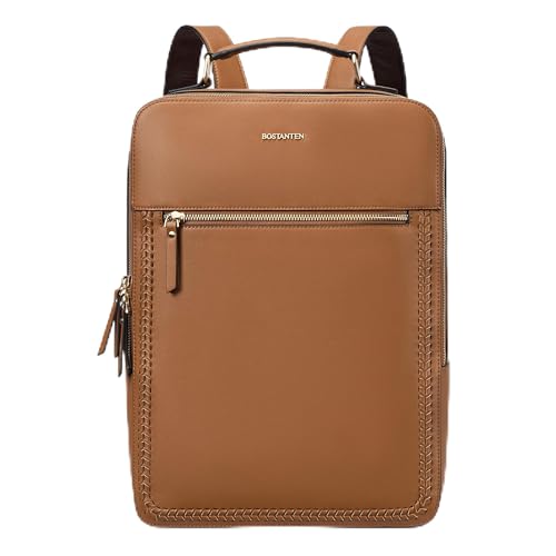 BOSTANTEN Leather Backpack 15.6 inch Laptop Bag Travel Casual Computer Backpack College Business Work Shoulder Bags with Trolley Sleeve for Women Men Brown - color: Brown