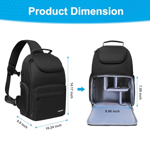 MOSISO Camera Sling Bag, DSLR/SLR/Mirrorless Camera Case Crossbody Photography Backpack with Tripod Holder&Removable Modular Inserts&PU Handle Compatible with Canon/Nikon/Sony, Black - color: Black