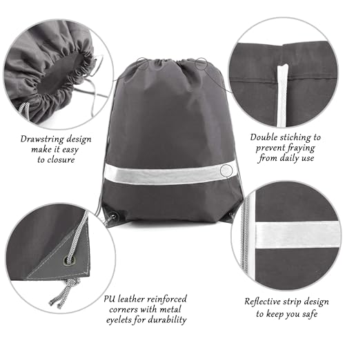 BeeGreen Grey Drawstring Backpacks - 20 Pieces Heavy Duty, Machine Washable, Lightweight, Gray Outdoor Sport Bags for Men Women - color: Grey Gray