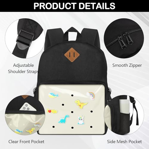 Kids Backpack for Boys Girls 3-12Years, Kid School Backpacks with Shoe Charm Slot - Book Bag for School (Cream) - color: White
