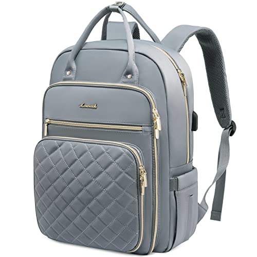 LOVEVOOK Laptop Backpack for Women, Water Resistant Travel Work Backpacks Purse Stylish College Business Teacher Nurse Computer Bag with USB Charging Port, Fits 15.6" Laptop - color: Grey, size: 15.6-Inch