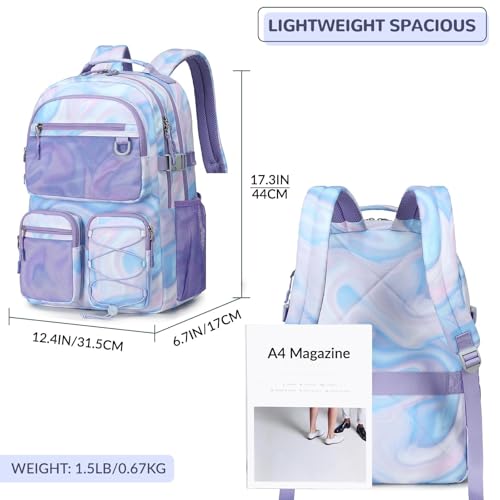 Lohol Multi-Pocket Backpack for School College Travel, Heavy Duty Big Bookbag with 15.6 inch Laptop Compartment (Purple Galaxy - color: Purple Galaxy