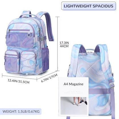 Lohol Multi-Pocket Backpack for School College Travel, Heavy Duty Big Bookbag with 15.6 inch Laptop Compartment (Purple Galaxy - color: Purple Galaxy