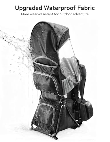 besrey Baby Backpack Carrier, Toddler Hiking Backpack with Safety 3-Height Seat, Adjustable Straps&Waist Belt, Foldable Frame Lightweight Large Capacity Child Carrier for Hiking (Shiny Black) - color: Shiny Black