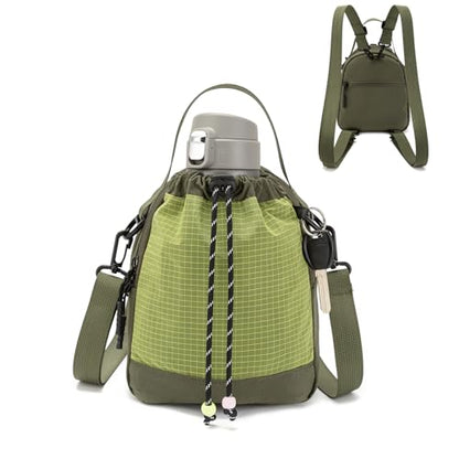 Water Bottle Carrier Bag with Strap, Water Bottle Holder Crossbody Backpack Handbags for Women Men for Hiking,Cycling - color: Green