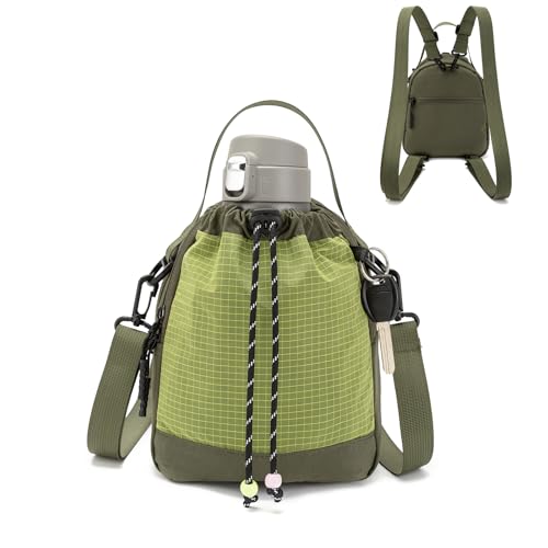 Water Bottle Carrier Bag with Strap, Water Bottle Holder Crossbody Backpack Handbags for Women Men for Hiking,Cycling - color: Green