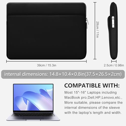 Laptop Sleeve Bag Compatible with 15 to 16 inches MacBook HP Dell Asus Acer Protective Case with Front Pocket Padded Computer Pouch Cover Protective for 15” to 16” Laptop,Black - color: Black, size: 15/16 inches