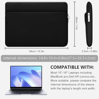 Laptop Sleeve Bag Compatible with 15 to 16 inches MacBook HP Dell Asus Acer Protective Case with Front Pocket Padded Computer Pouch Cover Protective for 15” to 16” Laptop,Black - color: Black, size: 15/16 inches