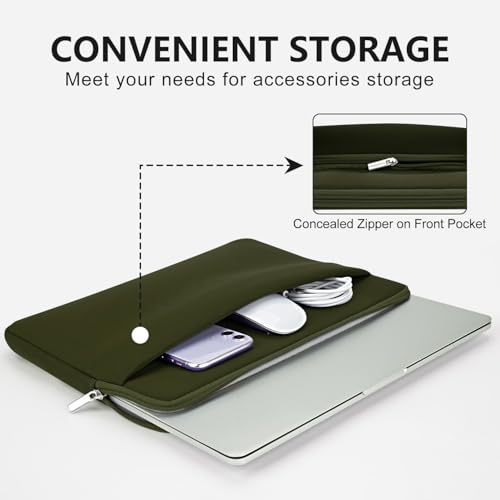 13 Inch Laptop Sleeve Portable Carrying Case with Front Pocket Padded Computer Pouch Cover Compatible with MacBook Air 13.6 Inch M4 M3 M2 2025-2022, 14 Inch MacBook Pro M4 M3 M2 M1 - color: Army Green, size: 13 inches