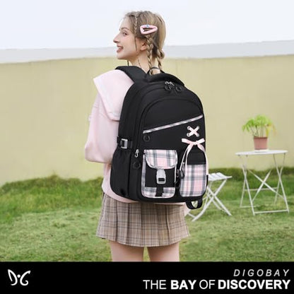 DIGOBAY Backpacks for Girls - 3PCS Girls Backpack with Lunch Box & Pencil Pouch Plaid School Backpacks for Elementary Middle High College School Bookbag for Teen Girl Kids Students Blackpink - color: Blackpink