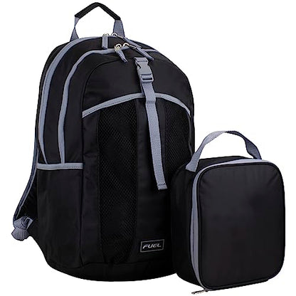 FUEL Lunch Backpack Set Teens Student Water Resistant Bookbag Bag Soft Reusable Insulated Cooler Lunch Box Thermal Travel Office Lunch Bag, Black - color: Black W/ Grey