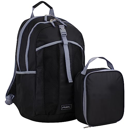 FUEL Lunch Backpack Set Teens Student Water Resistant Bookbag Bag Soft Reusable Insulated Cooler Lunch Box Thermal Travel Office Lunch Bag, Black - color: Black W/ Grey