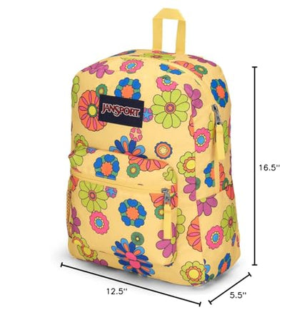 JanSport Cross Town Backpack 17" x 12.5" x 6" - Simple Bag for Everyone with 1 Main Compartment, Front Utility Pocket - Premium Class Accessories - Power to the Flower - color: Power to the Flower
