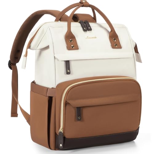 LOVEVOOK Laptop Backpack for Women, 15.6 Inch Work Business Backpacks Purse With Large Capacity, Waterproof Nurse Bag College Backpack, Waterproof Casual Daypack for Travel - color: Beige-brown, size: 15.6 INCH
