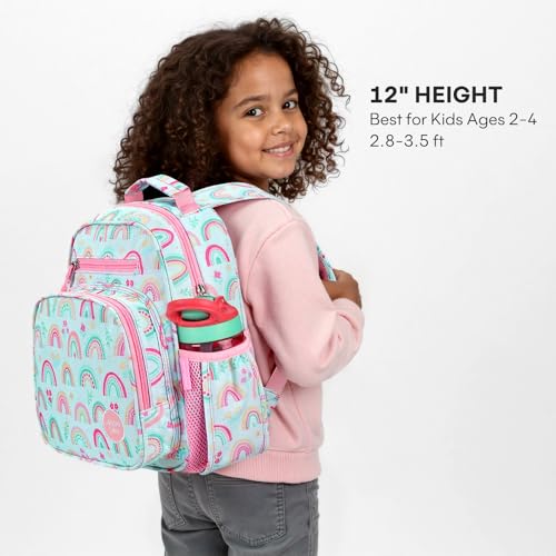 mibasies Toddler Backpacks for Girls 2-4: Little Kid Bookbag for Preschool Prek Daycare Rainbow Blue - color: Rainbow Green, style: Toddler-12"h(not Fit Folder)