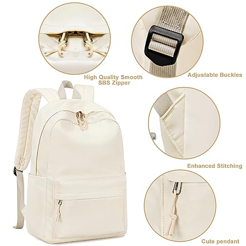 Bluboon Backpack for School Teen Girls Bookbags with Lunch Bag & Pencil Case Aesthetic Water Resistant School Bags for Kids - color: Beige
