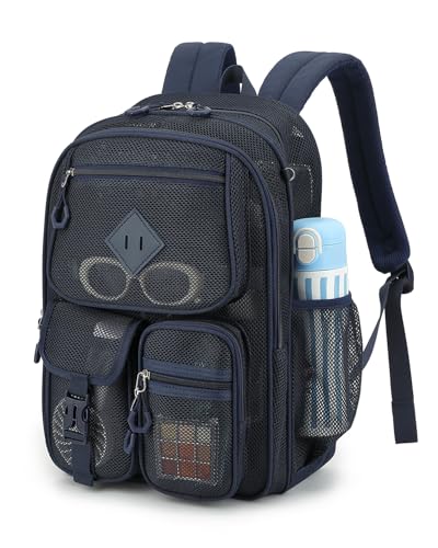 Mesh Backpack for Women Girls, Heavy Duty See Through College School Backpacks with Padded Shoulder Straps Large Capacity Bookbag for Beach Hiking Travel Swimming Outdoor Sports - Navy Blue - color: Navy Blue