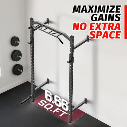 GAOMON Commercial Wall Mounted Squat Rack, Heavy Duty Carbon Steel Home Gym Equipment with Multi-Grip Pull Up Bar, j-Cups & Landmine Attachment for Home and Garage Gym, Black