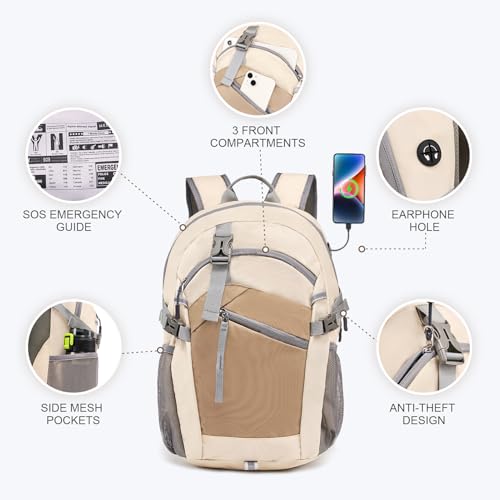 Hiking Backpack for Women Men 20l with Removable Phone Pocket Lightweight Small Travel Backpack Hiking Daypack for Women Men - color: Beige