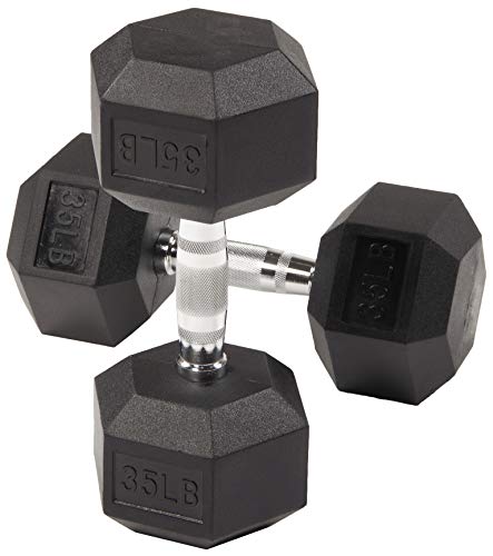 Fitvids 2nd Generation Rubber Coated Dumbbell Weight Chrome Grip Hand Weight, 35lbs, Pair