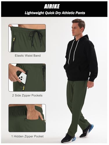 Men's Elastic Waist Hiking Pants Water Resistant Quick-Dry Lightweight Outdoor Sweatpants with Zipper Pockets - color: Armygreen, size: Medium
