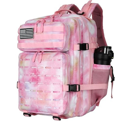 Military Tactical Backpack 45L/25L 3 Day Assault Pack Molle Daypack Hiking Backpack for Men and Women (Pink StarrySky, 45L) - color: Pink Starrysky, size: 45L
