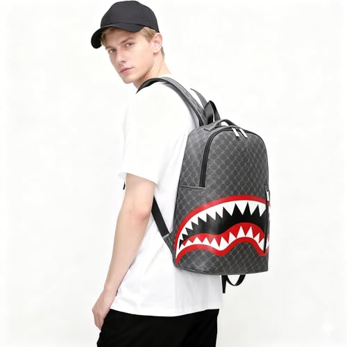 Fashion plaid backpack, lightweight commuting bag, shark mouth design, durable leather material suitable for work commuting (B2) - color: B2