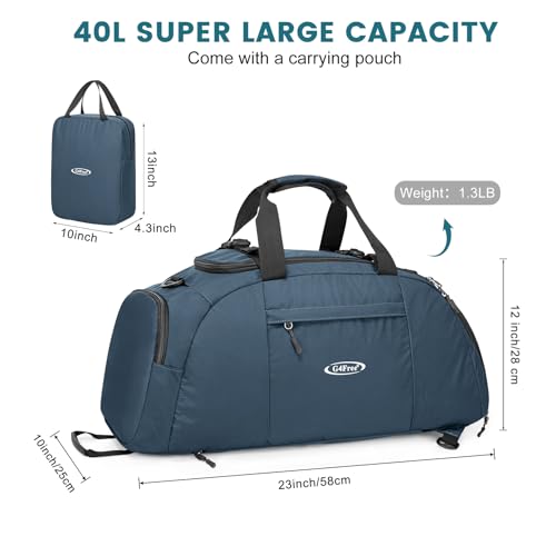 G4Free 40L 3-Way Duffle Bag Backpack Gym Bag for Men Women Sports Duffel Bag with Shoe Compartment Travel Backpack Luggage - color: Dark Blue