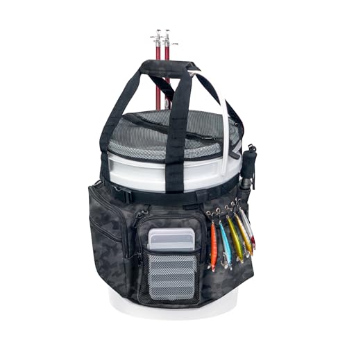 Fishing Bucket Organizer with Bucket Cover Fishing Tackle Bag with Rod & Plier Holder, Multi-Pockets for 5 Gallon Bucket Fishing Gear & Accessories Father Gifts - color: Camouflage