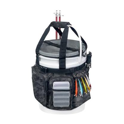 Fishing Bucket Organizer with Bucket Cover Fishing Tackle Bag with Rod & Plier Holder, Multi-Pockets for 5 Gallon Bucket Fishing Gear & Accessories Father Gifts - color: Camouflage