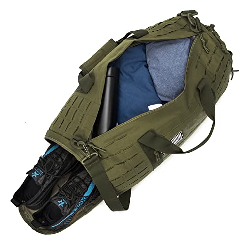 QT&QY 40L Military Tactical Duffle Bag For Men Sport Gym Bag Fitness Tote Travel Duffle Bag Training Workout Bag With Shoe Compartment Basketball Football Weekender Bag - color: Army Green