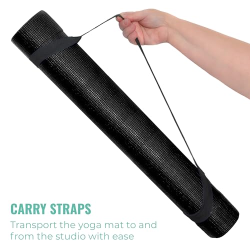 12-Pack Classic Yoga Mat With Carrying Strap, 68" x 24" Non Slip Exercise Mat, 4mm Thick Gym Mat, Bulk Non Toxic Yoga Mats for Home Workout, Schools, Classroom, and Studios - color: Black
