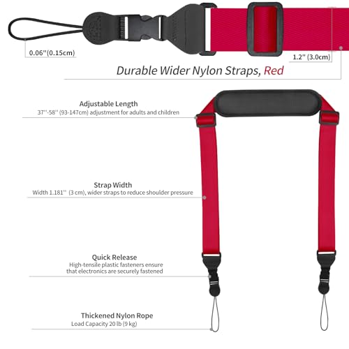 FIEIL Universal Shoulder Strap, Neoprene Padded Bag Strap with Double Adjustable Buckles, Comfortable Neck Lanyard for Camera, Cellphone Tablet,iPad, Laptop, Binocular, Luggage Bag(Red) - color: Red