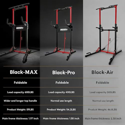 ONETWOFIT Foldable Power Tower Pull Up Bar Dip Station, Multi-Function Adjustable Height, Strength Training, 400LBS/600LBS Capacity