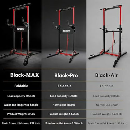 ONETWOFIT Foldable Power Tower Pull Up Bar Dip Station, Multi-Function Adjustable Height, Strength Training, 400LBS/600LBS Capacity