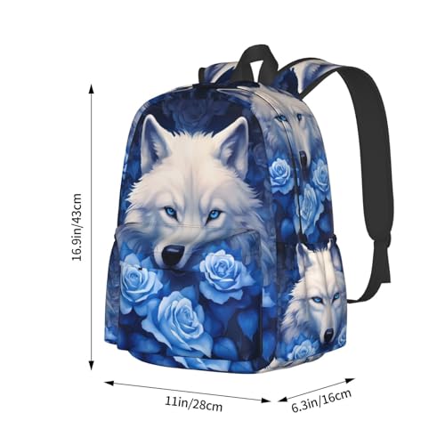 cfpolar 17 Inch Backpack Blue Rose Wolf Laptop Bag Shoulder Bag School Bookbag Casual Daypack For Boys Girls - color: B2-blue Rose Wolf