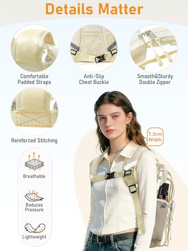 Double-Layer Clear Backpacks 17 Inch Large Clear School Book Bag - color: Beige