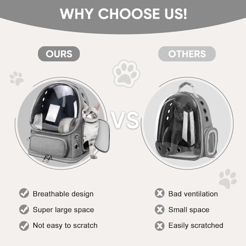 Breathable Cat Backpack Carrier, Large Space Cat Bubble Backpack for Kitty & Small Dog up to 18lbs, Foldable Cat Carrier Backpack, Transparent Airline Approved Carrier for Travel (Gray) - color: Light gray
