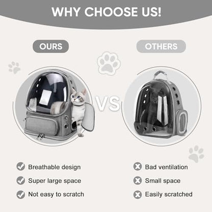 Breathable Cat Backpack Carrier, Large Space Cat Bubble Backpack for Kitty & Small Dog up to 18lbs, Foldable Cat Carrier Backpack, Transparent Airline Approved Carrier for Travel (Gray) - color: Light gray