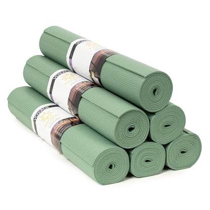 Voyage Yoga Mat, 6 Pack, 72" x 24" Professional Studio and Gym Bulk Yoga Mats, 5mm Thick, Durable, Anti-Tear, Non Slip Fitness and Exercise Mats - color: Sage