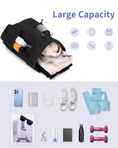 WANDF Drawstring Backpack Sports Gym Bag with Shoes Compartment, Water-Resistant String Beach Sackpack Swim Bag for Women and Men (Black) - color: Black