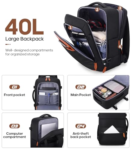 UKEIN Luggage Sets 3 Piece, Carry On Luggage 20In With Spinner Wheels,PC Hardside Suitcase Set with TSA Lock,Durable Carry On Suitcase With Travel Backpack for Men (Black, 3 piece set (20inch)) - color: Black, size: 3 piece set (20inch)