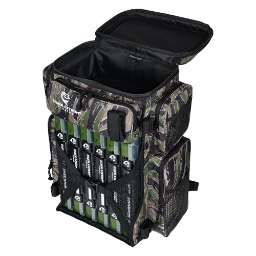 Evolution Fishing Drift Series Tackle Backpack, Outdoor Rucksack w/ 6 Fishing Tackle Trays, Heavy Duty - color: Tiger Stripe, size: 3700